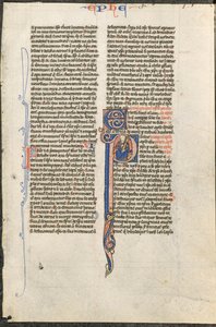 List z latinské bible: Iniciála P se svatým Pavlem držícím meč (Pavlův list Efezským) od circle or workshop of Johannes Grusch Atelier