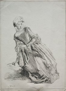 Žena sedí od copy after Jean Antoine Watteau