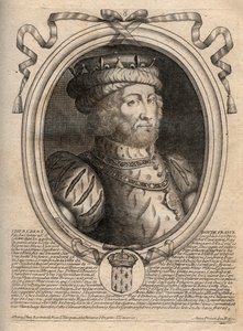 Portrét Cariberta, krále Franků (561-567) - Caribert nebo Charibert († 567) Král Franků - rytina z 