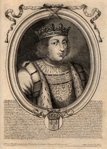 Portrét Karla V. mudrce (1338 - 1380) - Karel V. moudrý nebo Karel V. mudrc, francouzský král z rodu Valois - rytina z 