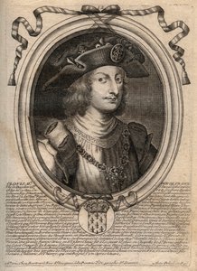 Portrét Chlodvíka II., krále franků (v.633-657) - Chlodvíka II. (asi 634-657), merovejského franského krále Neustrije a Burgundska (639-657) - rytina z 
