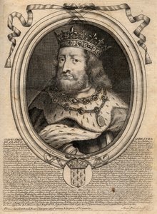 Portrét Chlodvíka I. (v. 466 - 511), krále Franků - Portrét Chlodvíka I. (466-511), krále Franků - rytina z 