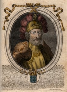 Portrét Huguese I. Capeta (asi 941 - 996), vévody francouzského, tehdejšího krále Francie - Portrét Huguese I. Kapeta (c941-996), francouzského krále - rytina z 