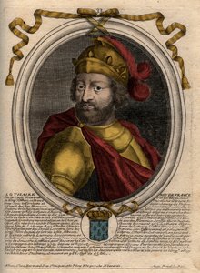 Portrét Lothaira (941-986), krále Franků - Lothair (941-986) Francouzský král - rytina z 