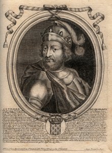 Portrét Lothaira (941 - 986), krále Franků - Lothair (941-986) Král Francie - rytina z 