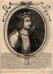 Portrét Ludvíka X. Hutina (1289 - 1316), francouzského krále - Ludvíka X. (1289-1316) Tvrdohlavého, krále Francie a Navarry - rytina z 