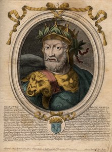 Portrét Merovee nebo Merovecha, francouzského krále (v448-v458), prvního krále merovejské rasy - Portrét Merovea (Meroveus) (d456) Král Salianských Franků - rytina z 