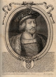 Portrét Thierryho III. (asi 657-691), krále Franků z Neustrije (673-675) a krále všech Franků (679-691) Na knize je napsáno "" Thierry I """, ale je to omyl - Theuderic III (Theuderich, Theoderic, Theodorich), král Neustrije (673-675) a od de Larmessin