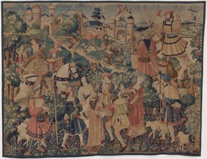 Lovecké a pastýřské scény s dudákem a tanečnicemi od design probably French 16th Century, Paris; woven in southern Netherlands or Paris in an undetermine workshop