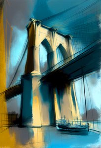 Abstraktní skica Brooklyn bridge malba na plátně, nástěnné umělecké tisky