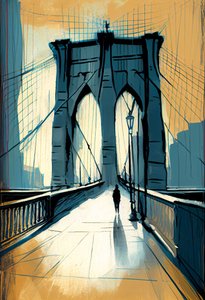Abstraktní skica Brooklyn bridge painting, wall Umělecký tisk na vyžádání