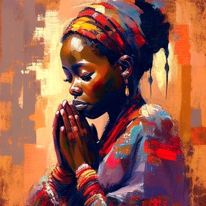 Digitální obraz na plátně: Africká dívka v meditaci, nástěnné umělecké tisky