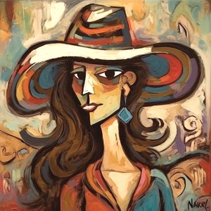 Obraz krásné moderní dámy v klobouku, Wall Art | Obrazy na plátně