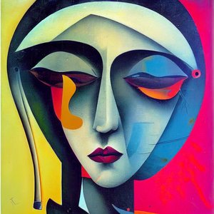 Smutná ženská tvář v abstraktní figurativní malbě, Wall Art | Obrazy na plátně