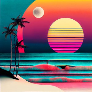 Západ slunce nad pláží a palmami, Wall Art | Obrazy na plátně