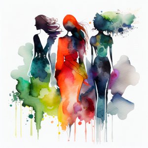 Akvarel módní dívčí malba, modré Misty & bílé pozadí, nástěnné umělecké tisky