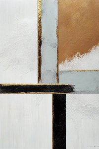 Bílá a černá, zlaté abstraktní linie, Canvas Printable Art
