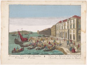 Gezicht op het Stadhuis en de Haven te Marseille Pohled na městský palác v Marseille a na část přístavu (název na objektu)