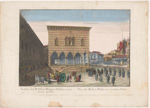 Gezicht op het Stadhuis te Udine Pohled na veřejné Palagio v Udine k poledni (název na objektu)