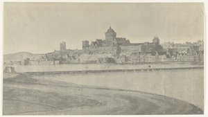 Pohled na Nijmegen, 1672 Fotografie kreseb francouzské invaze do Nizozemska v roce 1672 od Adama Franse van der Meulena dochované v Manufacture des Gobelins (název série)