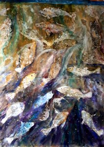 Fish Rising, 2018 (olej na plátně)