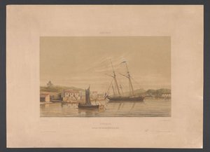 Přístav Willemstad Curacao. Kotviště válečných lodí v přístavu (název na objektu) Západní Indie (název série na objektu) Pohledy z nizozemské Západní Indie (název série) od jonkheer Jacob Eduard van Heemskerck