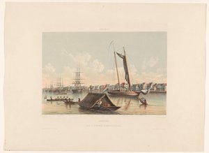 Nábřeží a roadstead v Paramaribo Surinam. Pohled na Waterkant a Roadstead of Paramaribo (název na objektu) od jonkheer Jacob Eduard van Heemskerck