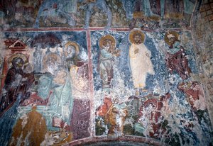 Kristus a svatí, freska v byzantském kostele Sotiras Christos, Vlithias, Kréta, Řecko (foto) od Theodore Charles Ange Coquelin