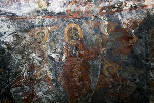 Kristus s anděly a svatým, freska v kostele Panagia, Kitiros, Kréta, Řecko (foto) od Theodore Charles Ange Coquelin