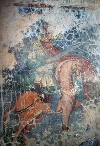 Muž na koni s mečem, freska v byzantském kostele Agios Athanasios, Kefali, Kréta, Řecko (foto) od Theodore Charles Ange Coquelin
