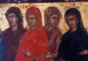 Zbožné ženy, dřevěný panel v byzantském kostele Palea Roumata, Kréta, Řecko (foto) od Theodore Charles Ange Coquelin