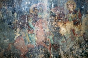 Svatí na koni, freska v byzantském kostele Agios Athanasios, Kefali, Kréta, Řecko (foto) od Theodore Charles Ange Coquelin