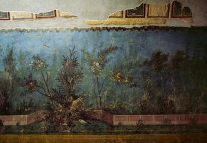 Freska zobrazující zahradu se stromy a ptáky z domu Livia na kopci Palatine, Řím, Itálie. římská civilizace od Unbekannt Unbekannt