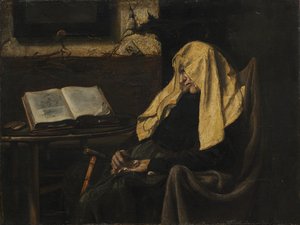 Stará žena spí od possibly France, mid 19th Century