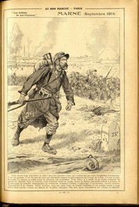 Deník Buvard du Bon Marche 1917 - Ilustrace Joba (Jacques Marie (Jacques-Marie) Gaston Onfray a Breville) (1858-1931): Marne září 1914 - válka 14-18, Marne, velké bitvy, bitva u Marny - Vojáci od pseudonym for Onfray de Breville Jacques Job