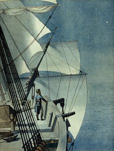 Kampaň (expedice) Egypta (1798-1801): návrat z Alexandrie do Egypta na palubě fregaty „La Muiron“, Napoleon I. Bonaparte (1769-1821) sám na mostě lodi v noci rozjímá nad Středozemním mořem od pseudonym for Onfray de Breville Jacques Job