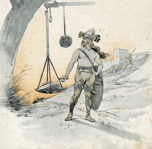 Dobytí Říma (Rancon of Rome v roce 390 př.nl). Histoire de Brennus (Brennos), galský vojevůdce, který vyslovil strašlivé slovo Vae Victis (neštěstí poraženým). ve „“ Francii, jeho příběh vyprávěný G. Montorgueilem, vyobrazený Jobem““ 1896. Soukromá sbírka. od pseudonym for Onfray de Breville Jacques Job