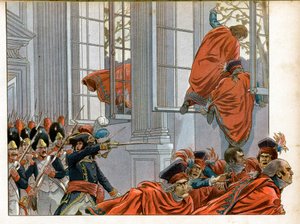 Konzulát: Joachim Murat (1767-1815) vstupuje do sněmovny Rady pěti centů (pět centů) (místnost 500) s 50 muži, aby vyhnal senátory během státního převratu 18. září (11. září) /1799), která ukončila výkonnou radu a dala vzniknout od pseudonym for Onfray de Breville Jacques Job
