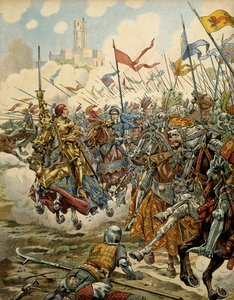 Historie Francie ve středověku (středověk): Král Ludvík XI. zvaný Rozvážný (1423-1483) v čele své armády během bitvy u Montlery proti Ligue du Bien Public, 16. července od pseudonym for Onfray de Breville Jacques Job