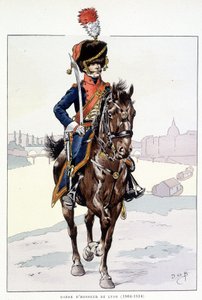 Jezdec čestné stráže Lyonu (1804-1814) - v "" Výstroj vojsk Francie: Armee de terre et de mer à toutes les epoques "", nemocný. od Joba od pseudonym for Onfray de Breville Jacques Job