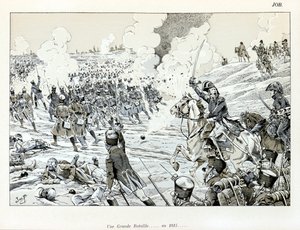 Ilustrace z knihy „Velká válka umělců“: Velká bitva v roce 1815 od Jacquese Marie Gaston Onfray de Breville dit JOB (1858-1931), Částečná sbírka od pseudonym for Onfray de Breville Jacques Job