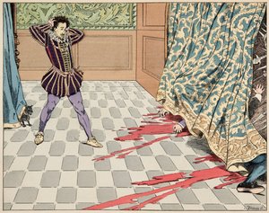 Ilustrace z knihy „Le bon roy Henri“, kterou ilustroval Jacques Marie Gaston Onfray de Breville dit JOB (1858-1931): V den svatého Bartoloměje jsou jeho dva přátelé, Segur a La Rochefoucauld, egorges před jeho očima - Soukromá sbírka od pseudonym for Onfray de Breville Jacques Job