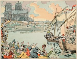 Ilustrace z knihy „Le bon roy Henri“, kterou ilustroval Jacques Marie Gaston Onfray de Breville dit JOB (1858-1931): Paris refuitaille – soukromá sbírka od pseudonym for Onfray de Breville Jacques Job
