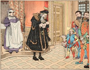 Ilustrace z knihy „Le bon roy Henri“, kterou ilustroval Jacques Marie Gaston Onfray de Breville dit JOB (1858-1931): Narození Jindřicha IV., jeho dědeček Henri d