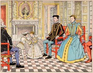 Ilustrace z knihy „Le bon roy Henri“, kterou ilustroval Jacques Marie Gaston Onfray de Breville dit JOB (1858-1931): Antoine de Bourbon ho vzal do Paříže a daroval ho svému bratranci Henrimu II., který mu nabídl ruku svého dcera Marguerite de od pseudonym for Onfray de Breville Jacques Job