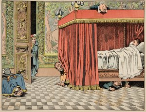 Ilustrace z knihy „Le bon roy Henri“, kterou ilustroval Jacques Marie Gaston Onfray de Breville dit JOB (1858-1931): Henri IV žijící v Paříži pod dohledem špiónů - Soukromá sbírka od pseudonym for Onfray de Breville Jacques Job