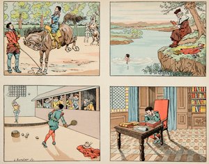 Ilustrace převzatá z knihy “”Le bon roy Henri””, ilustrovaná Jacques Marie Gaston Onfray de Breville dit JOB (1858-1931): Vzdělávání Henriho IV. - Soukromá sbírka od pseudonym for Onfray de Breville Jacques Job