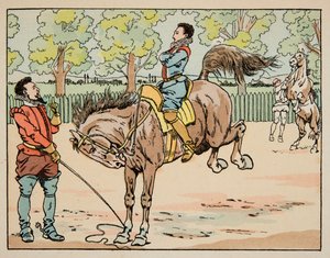Ilustrace převzatá z knihy „“Le bon roy Henri””, ilustrovaná Jacquesem Marie Gaston Onfray de Breville dit JOB (1858-1931): Vzdělávání v jezdectví 16. století - Soukromá sbírka od pseudonym for Onfray de Breville Jacques Job