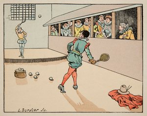 Ilustrace převzatá z knihy „Le bon roy Henri“, kterou ilustroval Jacques Marie Gaston Onfray de Breville dit JOB (1858-1931): Vzdělávání v 16. století: hra s palmami – soukromá sbírka od pseudonym for Onfray de Breville Jacques Job