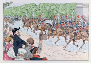 Jacques Marie Gaston Onfray de Breville dit JOB (1858 - 1931); Ilustrace z knihy „Les epees de France“: Doprovod císaře Napoleona 3 na Champs Elysees; Coll, Part od pseudonym for Onfray de Breville Jacques Job